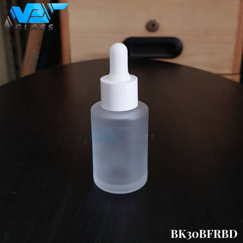 botol pipet kaca 30ml bahu datar frosted natural bening