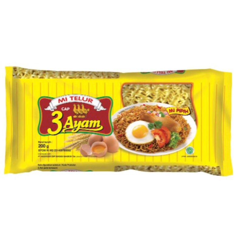 

Mie Telur Cap 3Ayam Mi Pipih 200Gram Dry Termurah