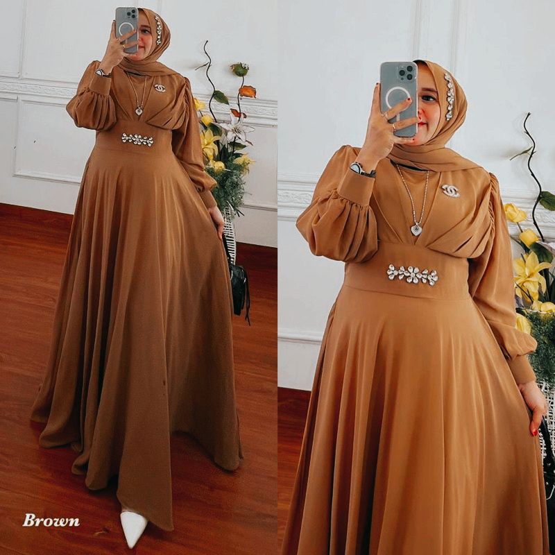 DELIA DRESS ORIGINAL CERUTY PREMIUM SET PASMINA/DRESS MAXY FULL FURRING/GAMIS CERUTY BABYDOLL/GAMIS MUSLIMAH/FAR MOSLEMSTORE