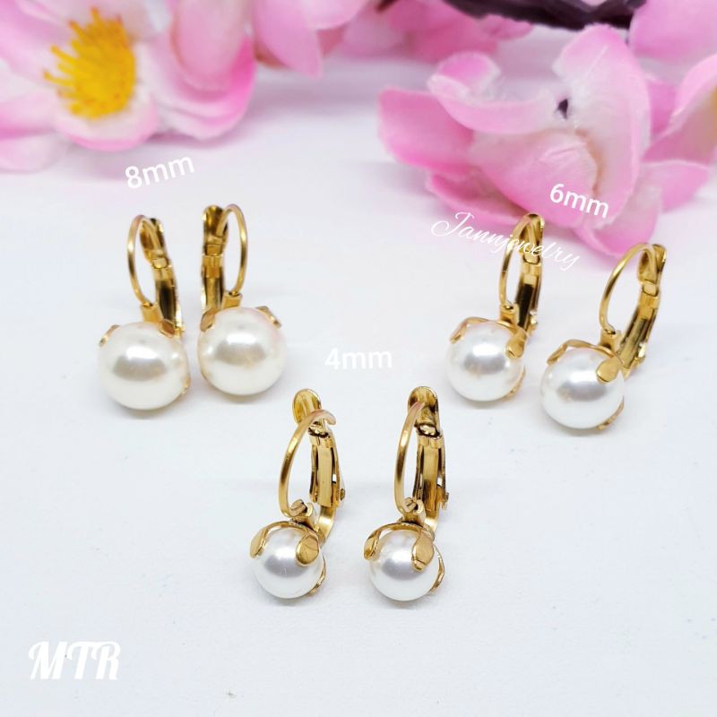 Anting mutiara desy titanium anti karat tidak alergi uk 4mm 6mm 8mm