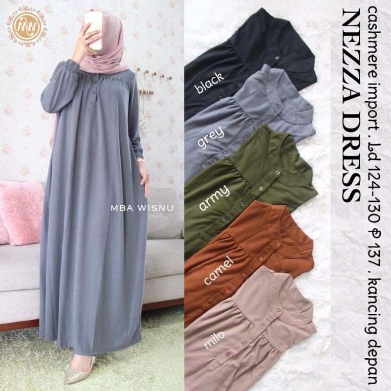 Nezza Dress - Gamis Wanita Dewasa Jumbo Bahan Kaos Kashmir Import Motif Polos