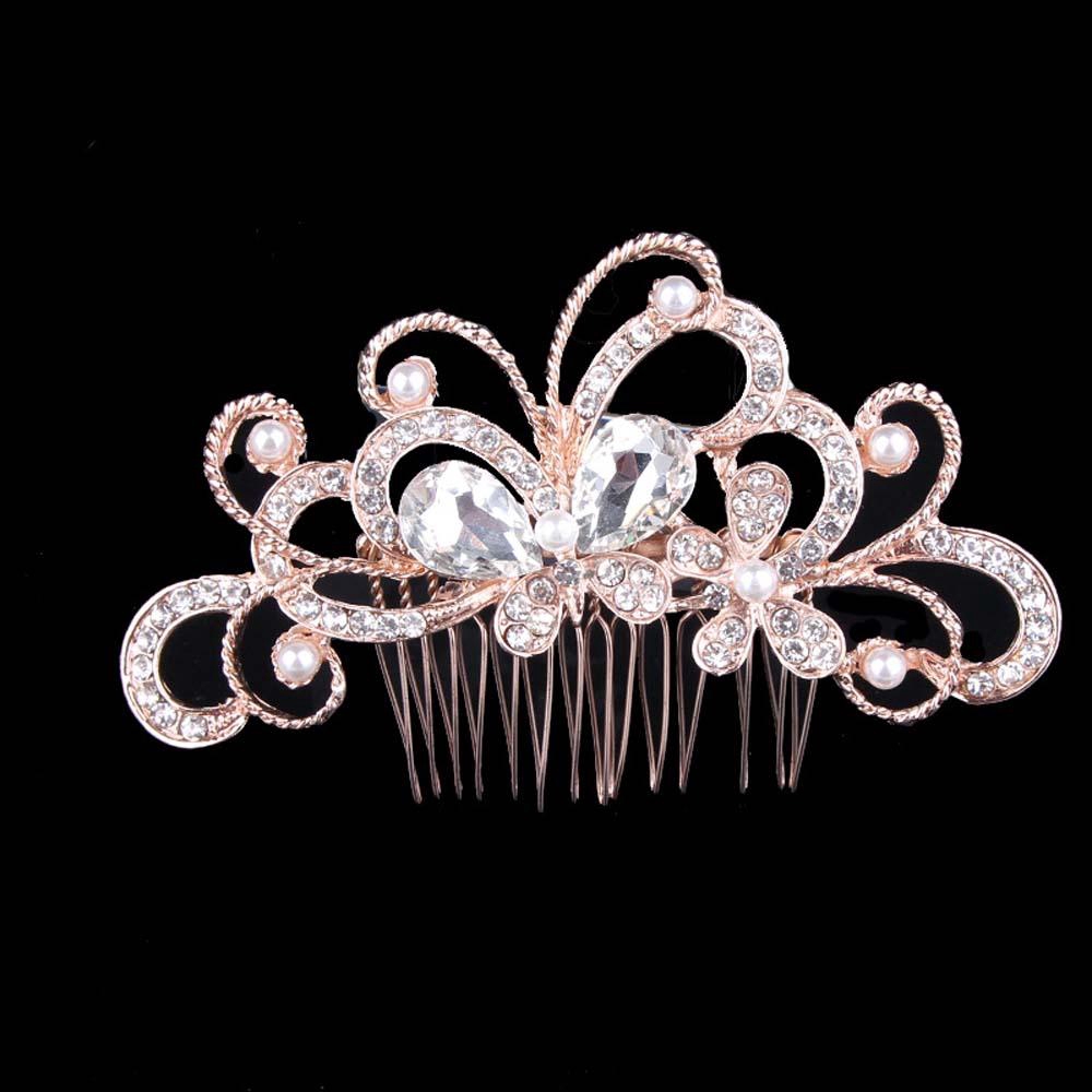 Needway  Bridal Flower Rhinestone Crystal Pearl Hair Comb