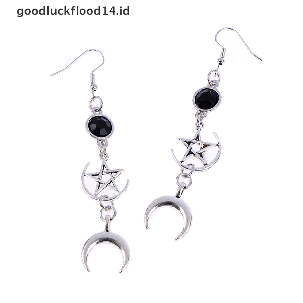 [OOID] Black Birthstone Earrings and Pentagram Witch Moon Earrings Gothic Celestial ID