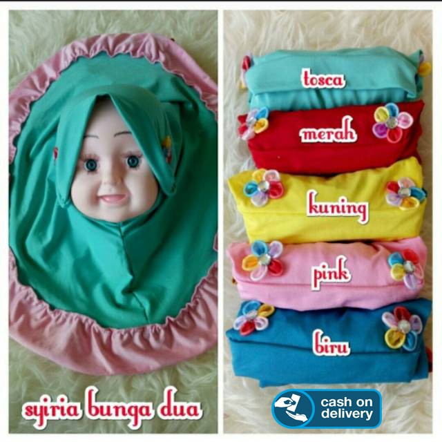 SD - JILBAB ANAK SYIRIA MODEL KHIMAR BUNGA 2 KERUDUNG BAYI CANTIK USIA 0-3 TAHUN JERSEY PREMIUM