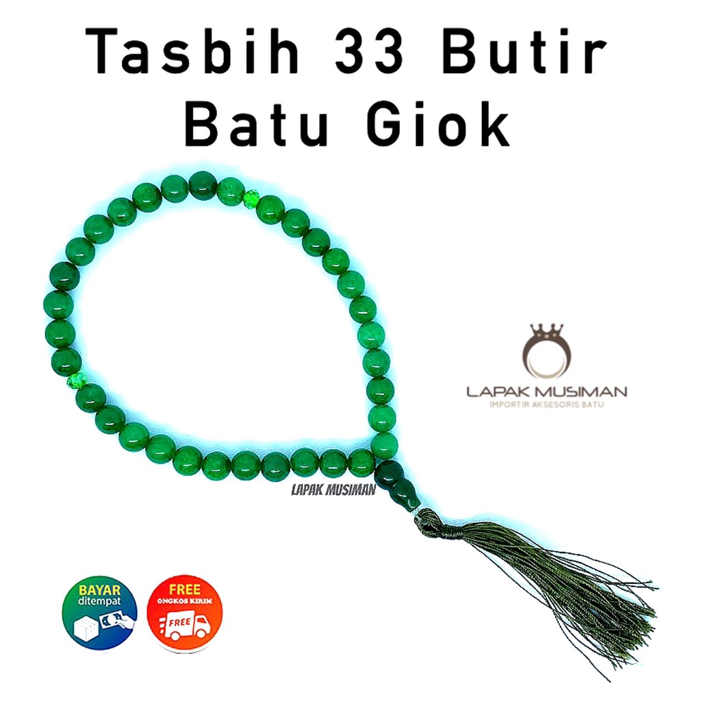 [Bayar di Tempat] Tasbih Batu Giok Hijau Asli Natural 33 Butir 8MM