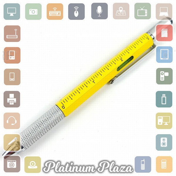 Pena Multifungsi Metal Stylus + Penggaris + Level + Obeng - MYC65 - Yellow`2S1QH5-