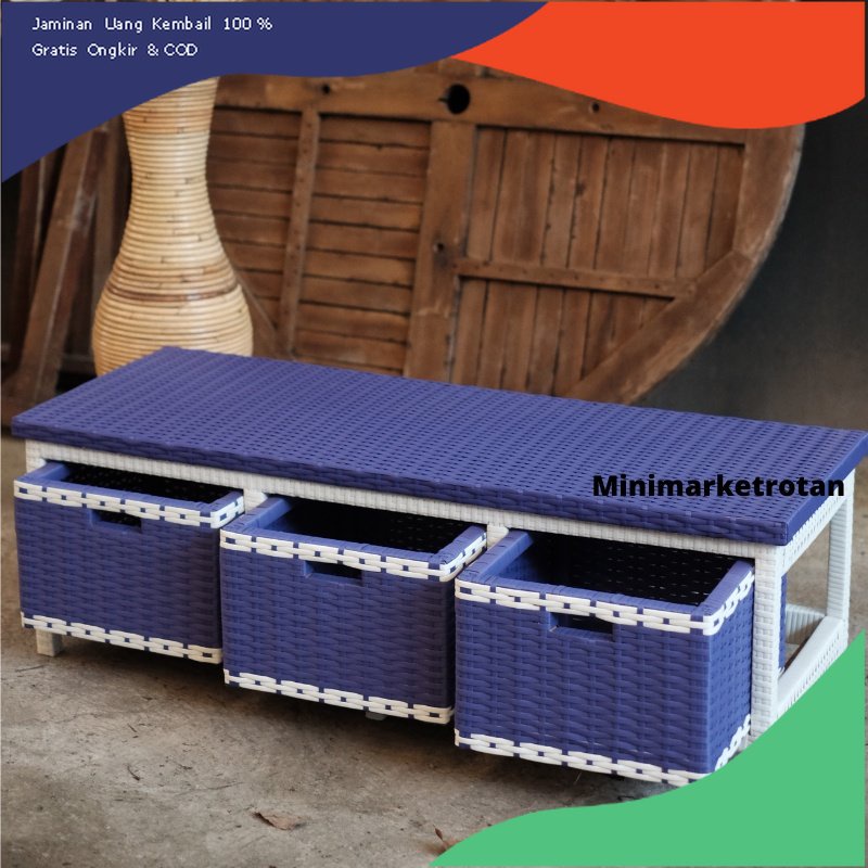 Rak Laci Rotan Sintetis Tinggi 3 Susun Laci Samping Bisa Request Warna