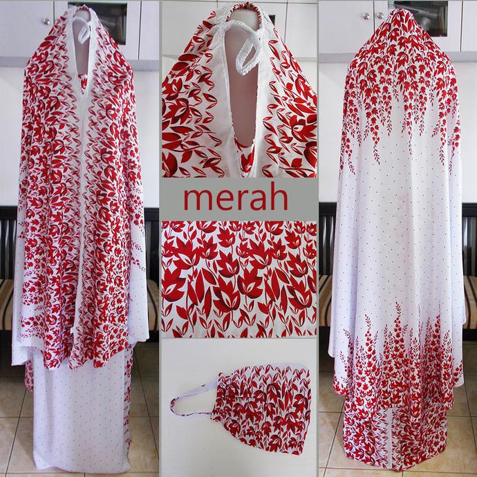 Sale  Mukena Bali Motif Bunga Kuwaci Warna Merah G-1064 Terkeren