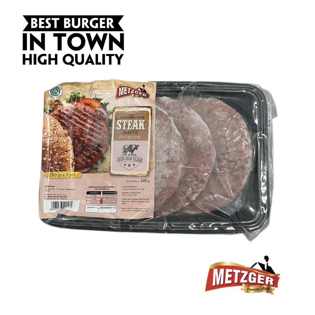 

Metzger Daging Sapi Burger Patty Halal Steak Burger Patties Beef 3X80G
