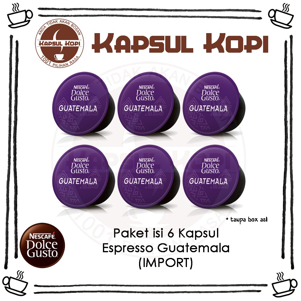 

Paket 6 Kapsul Espresso Guatemala Kapsul Kopi Impor Nescafe Dolce Gusto Coffee Capsule Import