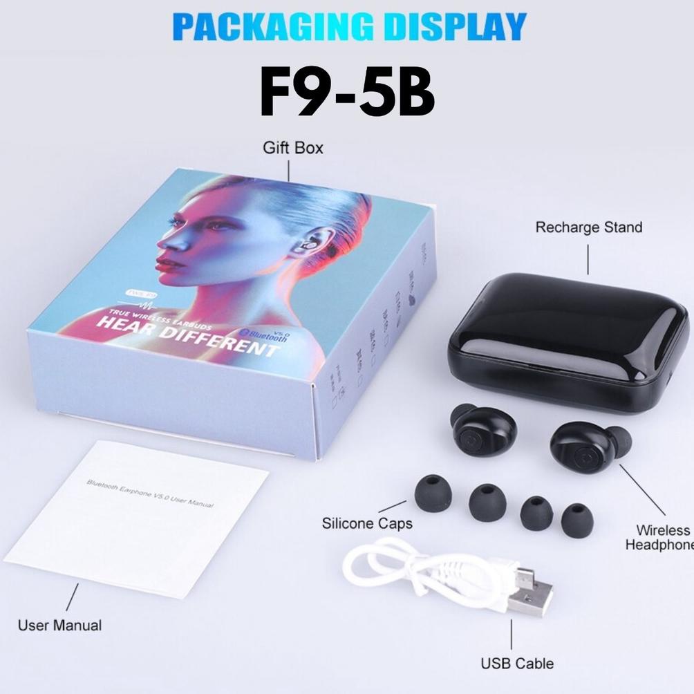 Headset Tws F9 Stereo Tws Bluetooth F9 Headset Bluetooth F9 Headset Powerbank Earphone Bluetooth F9