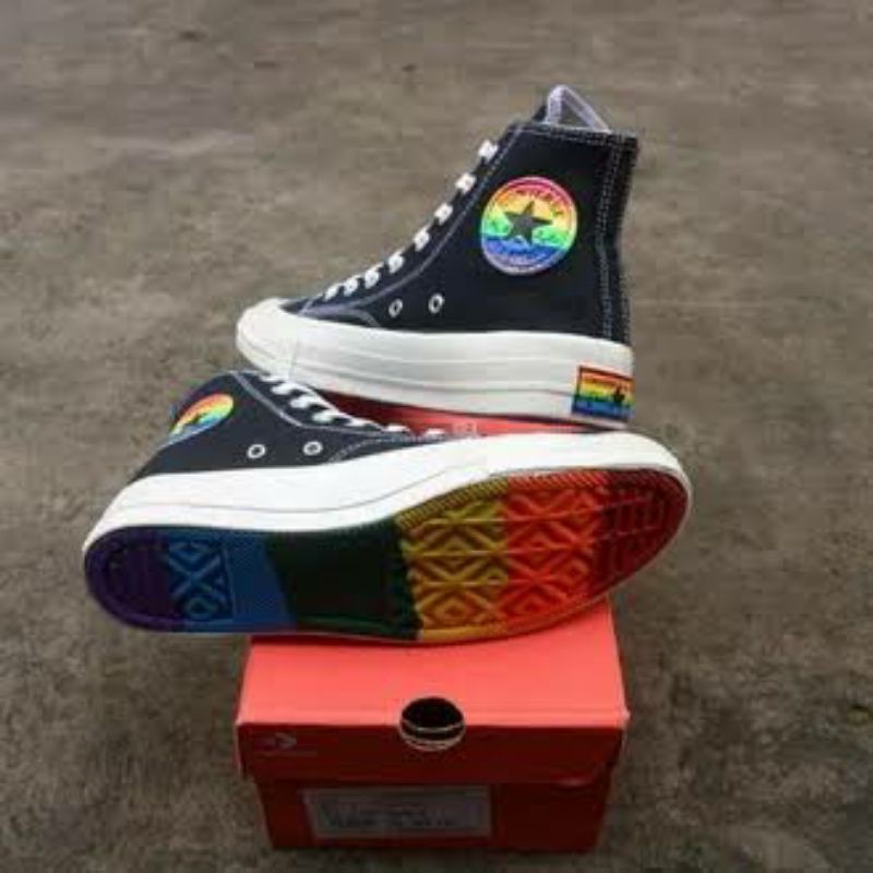 SEPATU CONVERS SOL RAINBOW PELANGI TINGGI HITAM | MADE IN VIETNAM I SEPATU PRIA DAN WANITA I SEPATU CASUAL