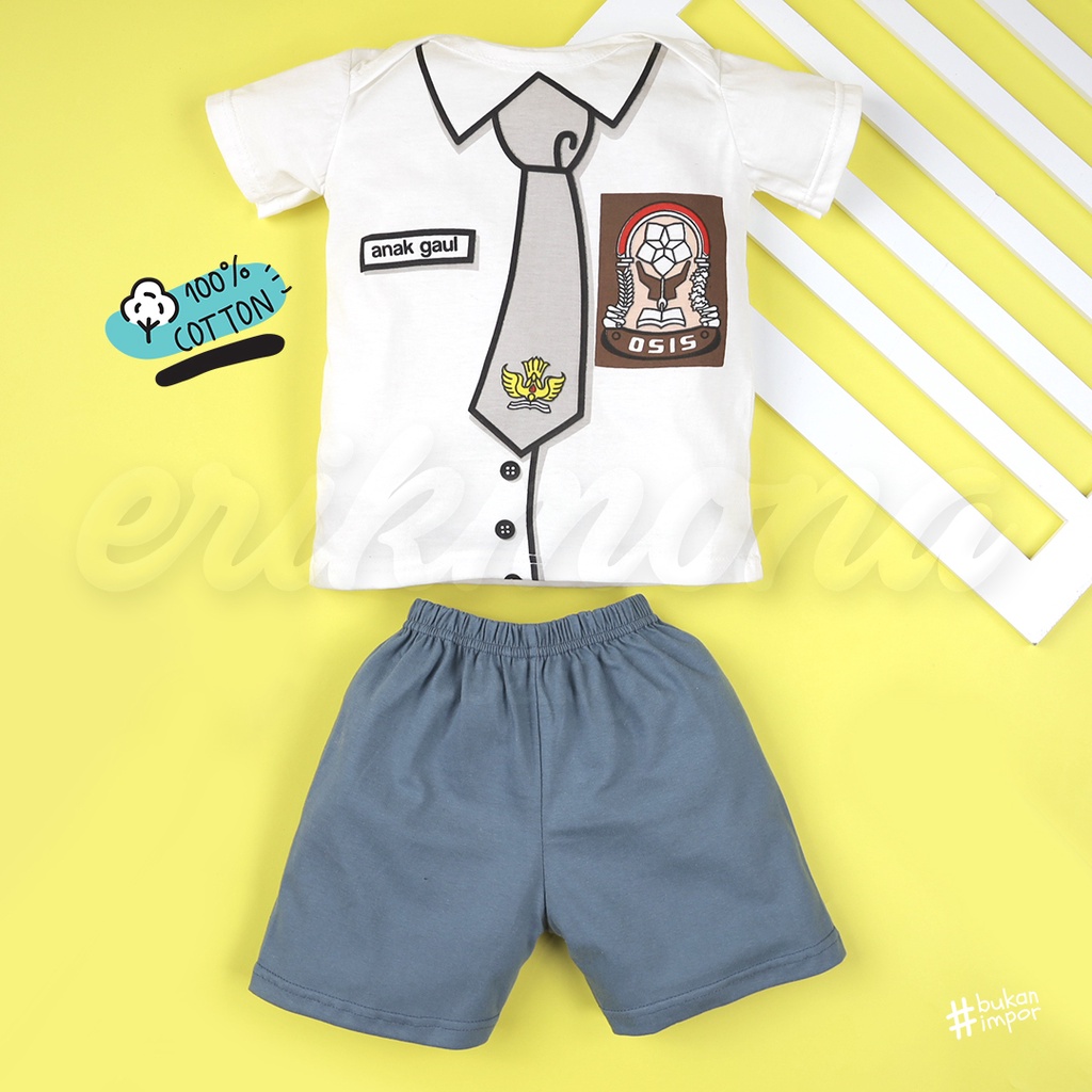 Ermon Baby - Setelan Anak Laki Laki Perempuan Baju Anak Cowok Cewek Lucu Karakter Seragam SMA + Celana Usia 1 - 3 Tahun
