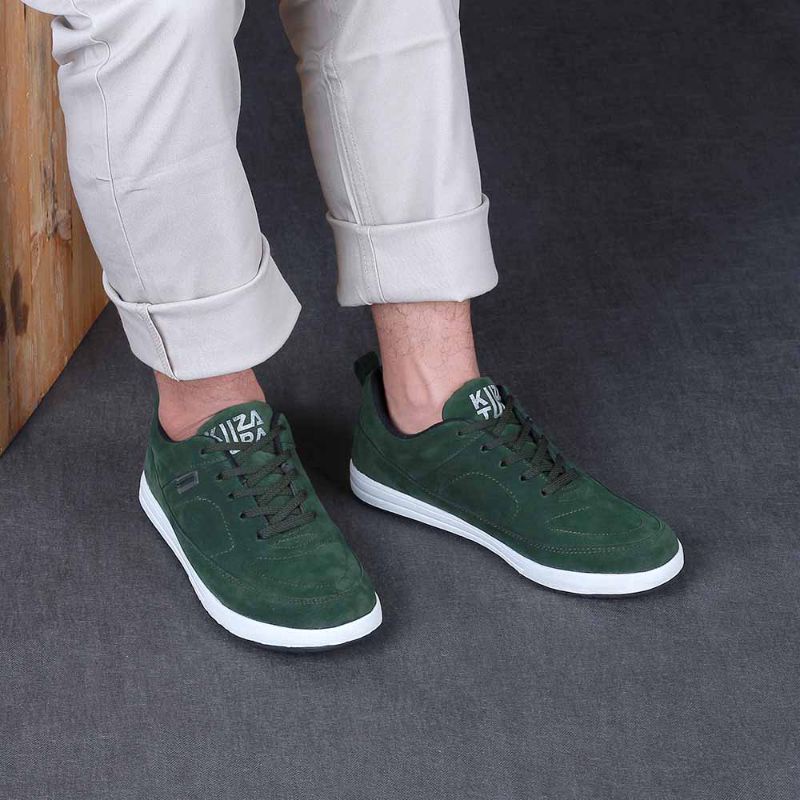 PROMO COD TERMURAH Sepatu Casual Sneakers Pria Hijau Army | Sepatu Cowok Keren Kulit Distro | Sepatu Kets Sekolah Kuliah Kerja