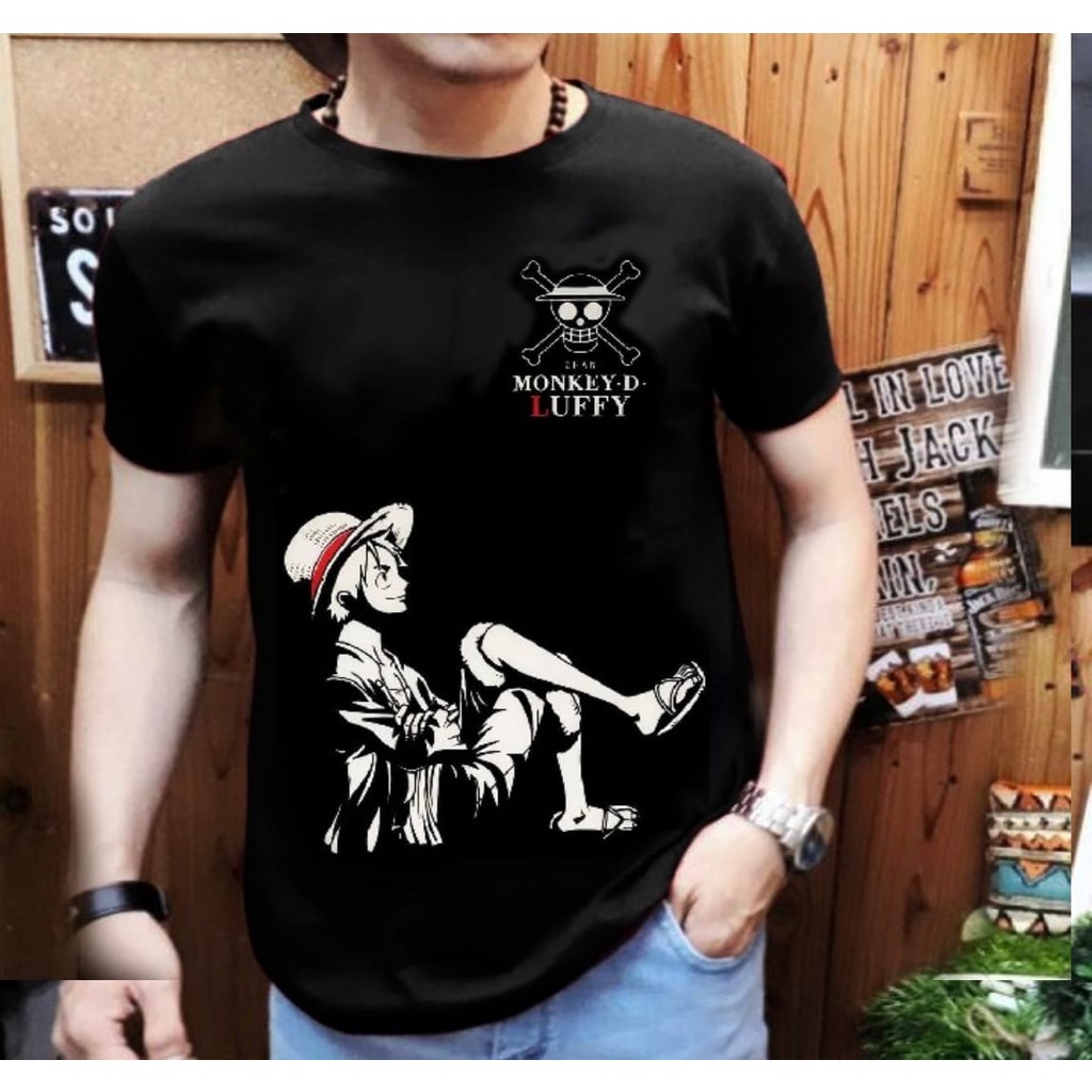 Shalch trendy / Kaos distro pria anime luffy duduk