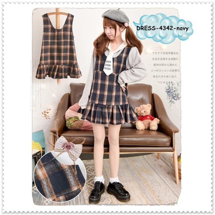 Mini Dress Kotak Tartan Rok Harajuku Jepang Baju Wanita Korea Import Murah