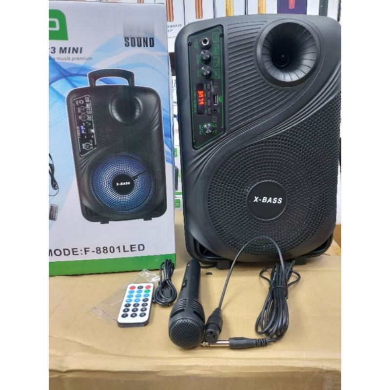 Speaker Karaoke Super Bas Fleco F 8801 8'5 inci/Bluetooth/Remote/USB/Mic free