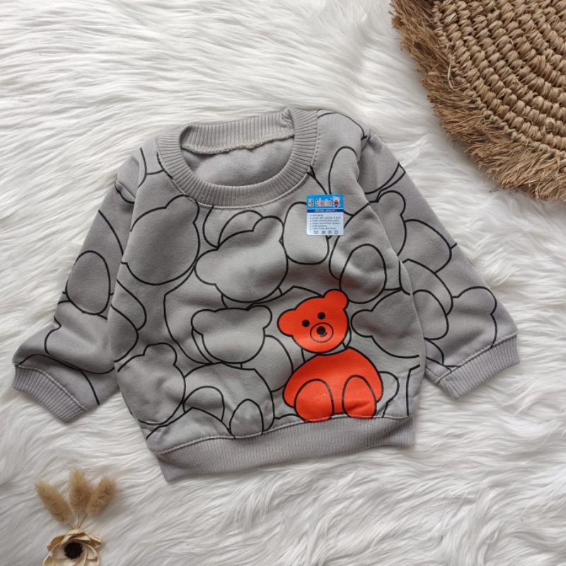 Sweater jaket bayi fleece motif bear oren 3-12 bulan