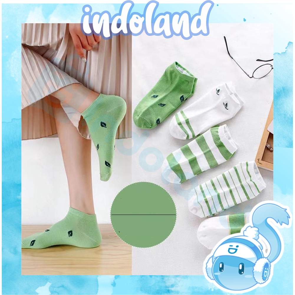 ☀ INDOLAND ☀ Kaos Kaki Wanita Motif Green Leaf Fashion Korea Women Sock Import Murah KK005