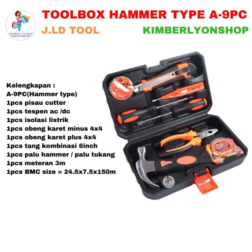 Kimberlyonshop Tool Kit Box Hammer Type J-1D A-9PC J.LD Tool