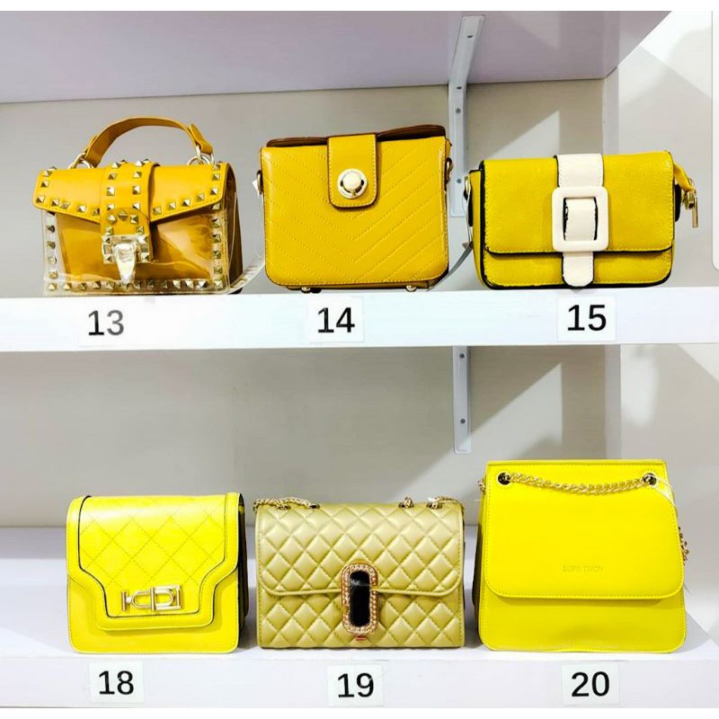 (COD)fashion tas impor wanita warna kuning selempang bahan kulit sIntetis sling bag cewek murah