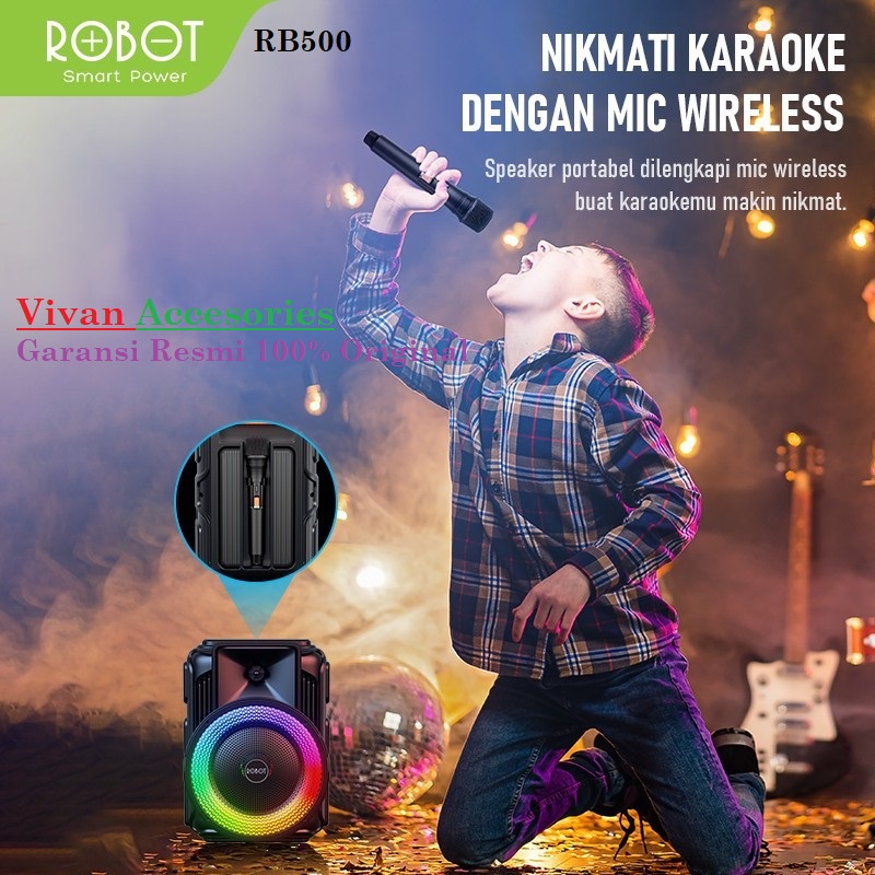 ROBOT RB500 Speaker Karaoke Bluetooth 5.0 Audio Wireless Super Bass