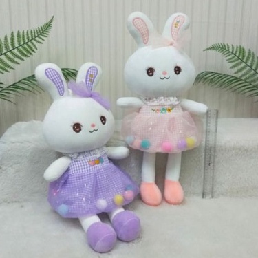 Boneka Kelinci Dres Pom Pom Size 14&quot;/64cm/boneka rabbit/boneka lucu/Animal Boneka