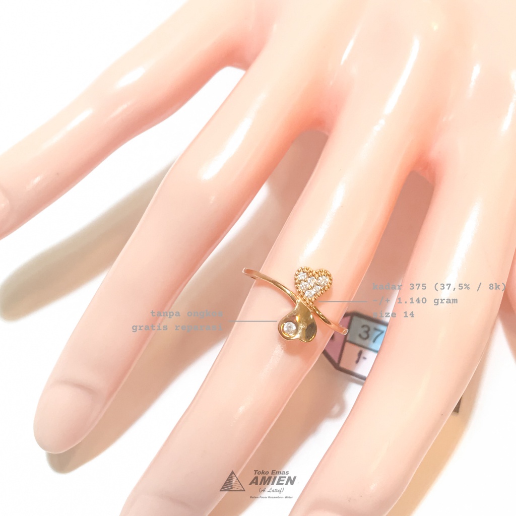 Toko Emas Amien Cincin Emas Asli UBS Kadar 375 (37,5% / 8K) 1.140 Gram - Fashion Korea Double Love P