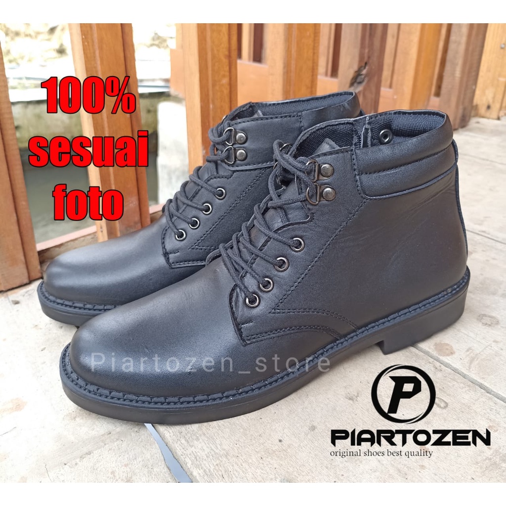 Sepatu PDH kulit asli hitam dop dinas tni polri security satpam