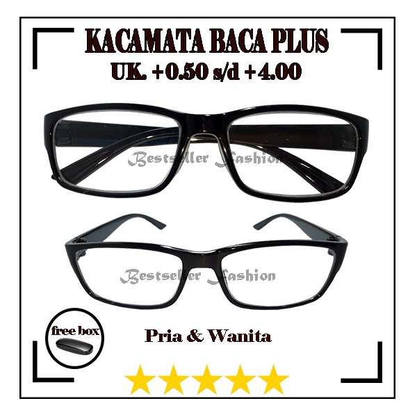 KACAMATA LENSA PLUS (+) +0.50 SAMPAI +4.00 FULL PLUS KHUSUS BACA BINGKAI KOTAK BISA UNTUK PRIA DAN WANITA FREE KOTAK KACAMATA