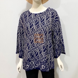 Jual QQinian Blouse Kalina Atasan Batik Wanita Bahan Paris Warna Biru