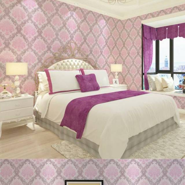 WALLPAPER DINDING MOTIF BATIK PINK  KOMBINASI