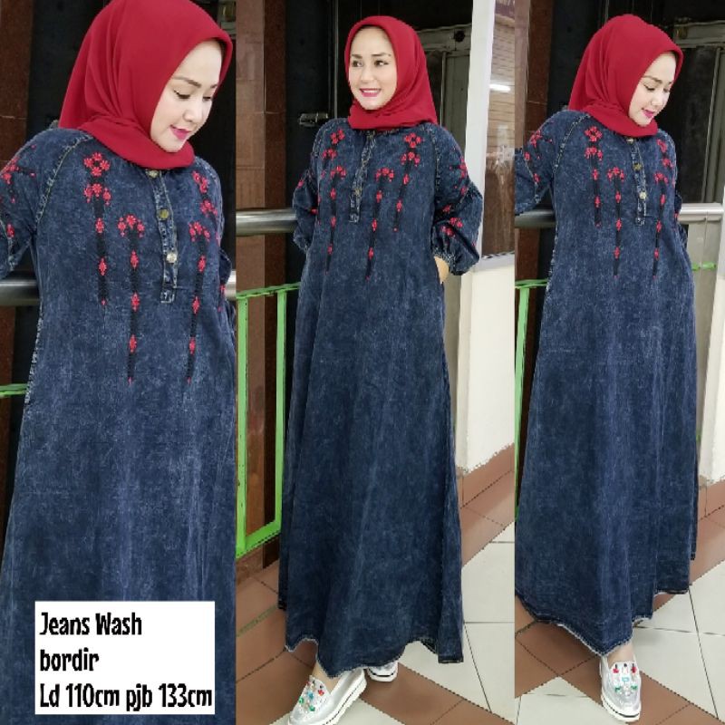 Gamis jeans bordir import