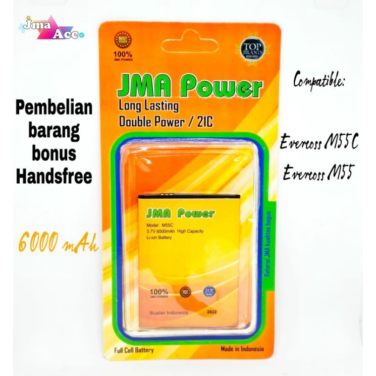 Baterai JMA Power Double Power Original For Evercoss M55C M55 bonus Handsfree