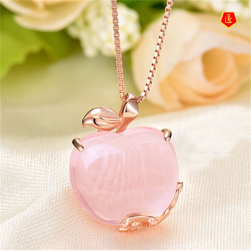 [Ready Stock]Apple Shaped Necklace Pendant Female Pink Crystal Sweet and Fashionable