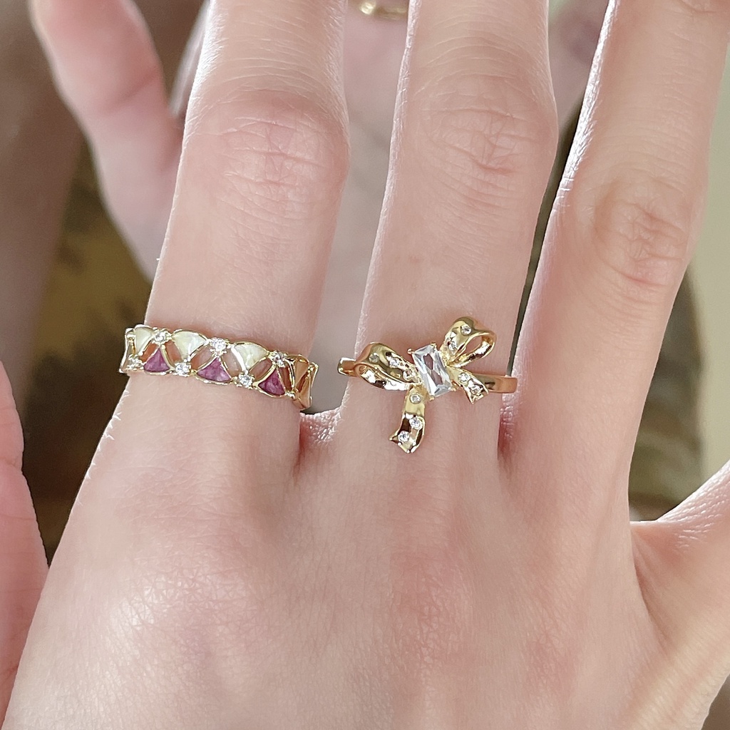 Cincin Alloy Hias Mutiara Imitasibatu Opalzircon Bentuk Hatisimpul Pita Untuk Wanita