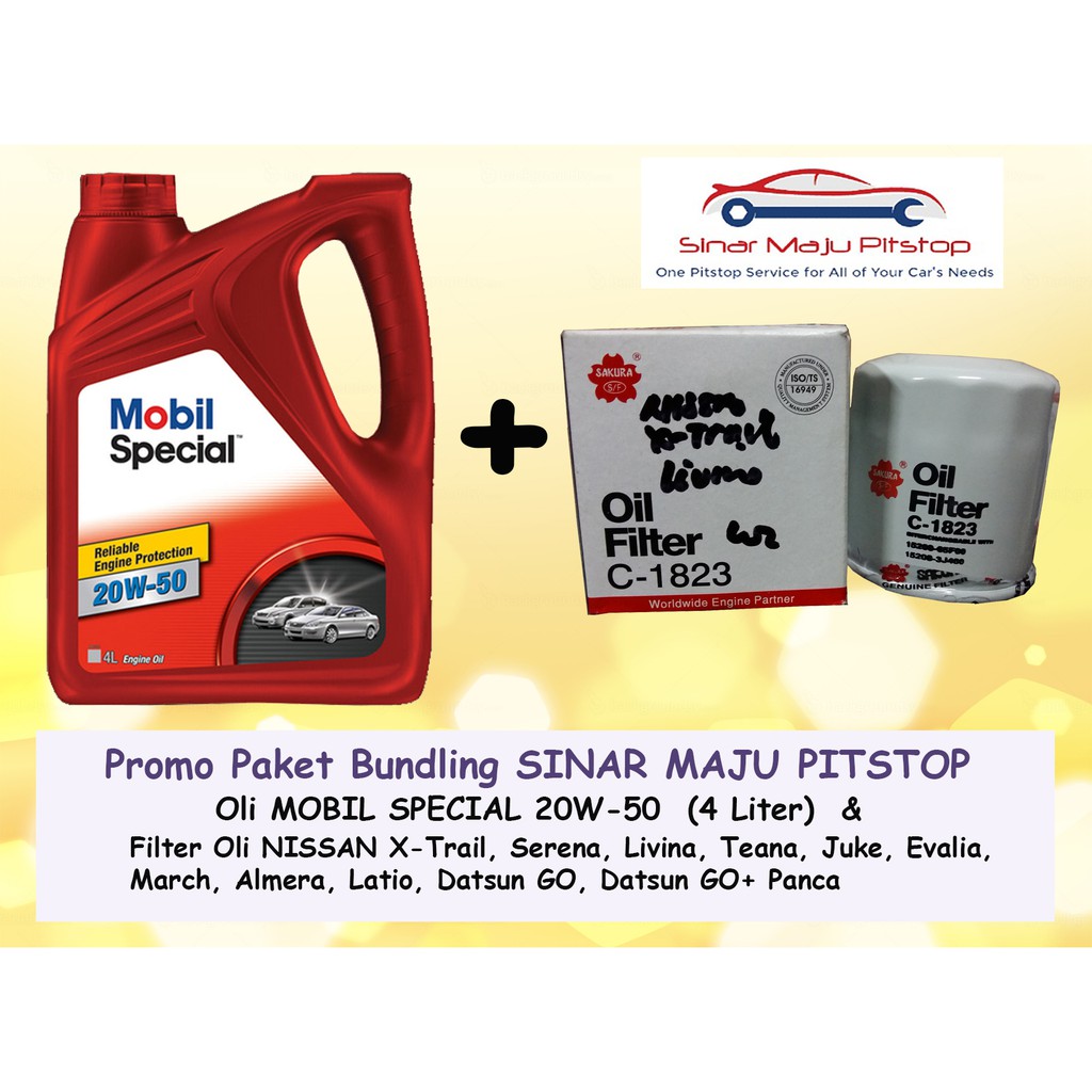Paket Bundling Oli MOBIL SPECIAL 20W-50 API SN 4 LITER & Filter Oli DATSUN GO & GO+ PANCA & CROSS