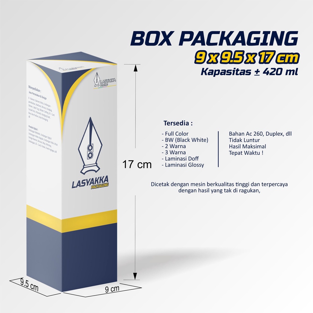 

box packaging custom ukuran 9 x 9,5 x 17 cm