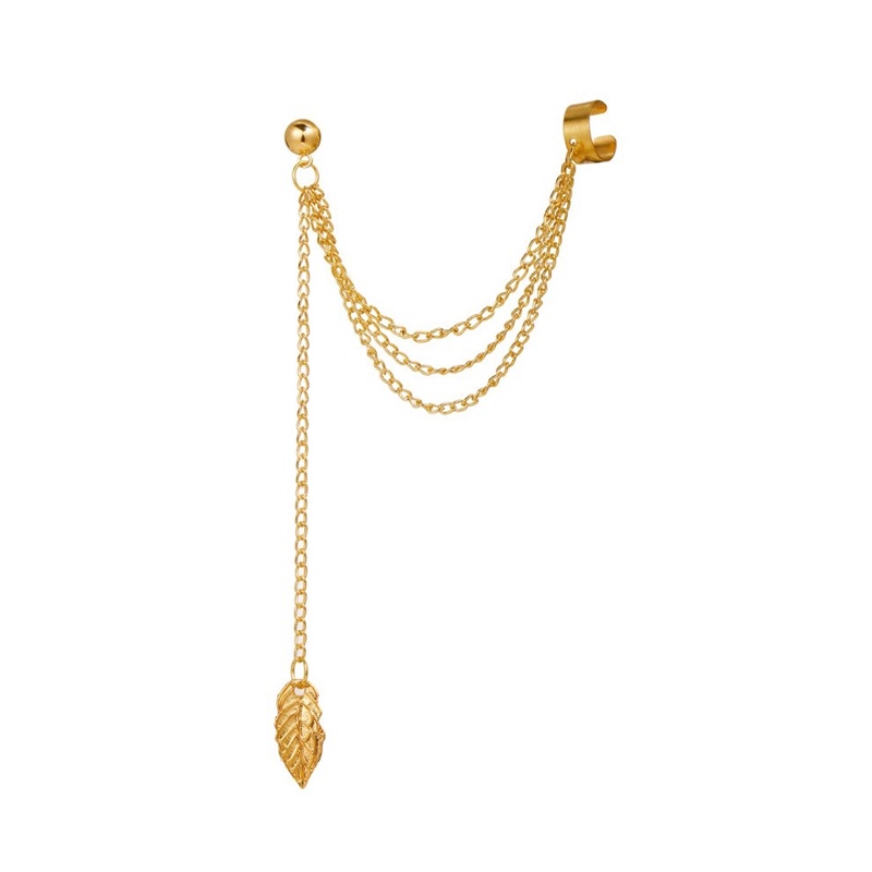 Anting korea wanita panjang model tusuk tindik ring rantai gantung rumbai earring untuk cewek gaul edgy motif kupu mahkota daun warna emas silver import-Salib Gold