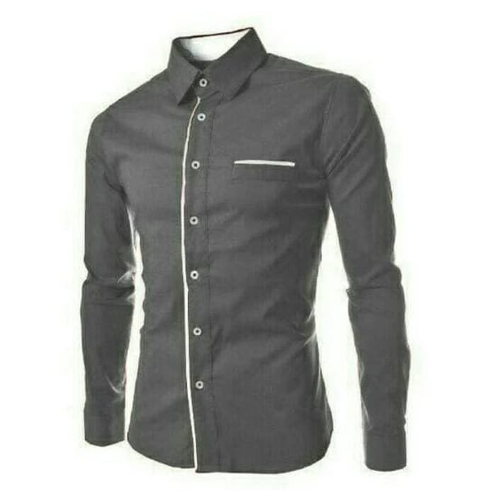 Kemeja Hitam Polos Lengan Panjang / Baju Hem Pria Polos Distro Casual - Abu-Abu, L
