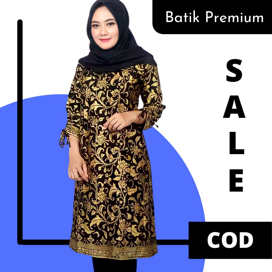Atasan Tunik Batik Wanita Lengan Panjang Modern Tunik Long Dress Batik Pekalongan Terbaru Murah