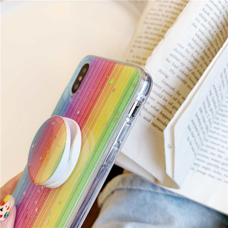 Vivo Y12 Y15 Y17 Y19 V15 Starry Rainbow Glitter Pop Socket Softcase casing