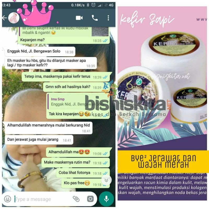 MASKER KEFIR BATRISYIA HERBAL/ KEFIR MILKY/KEFIR GALENDO/ KEFIR CHARCOAL/UNTUK KOMEDO/JERAWAT/BRUNTUSAN KERING BERMINYAK/KEFIR MASK SUSU BATRISYIA