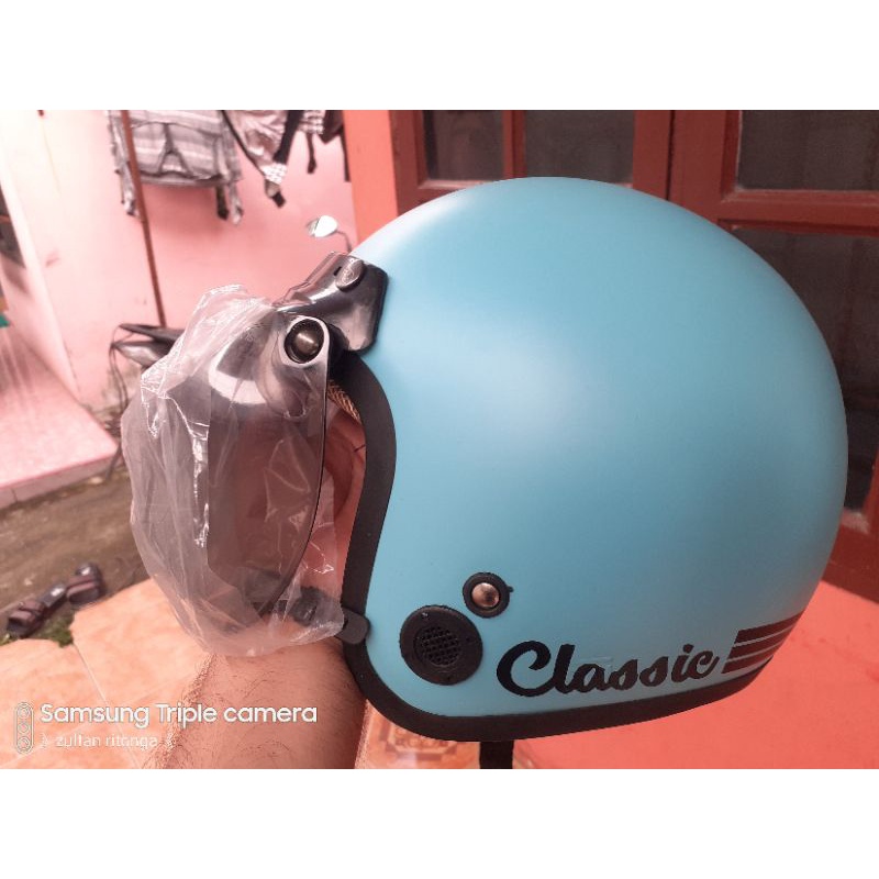 helm bogo kaca datar / cembung hijau pastel