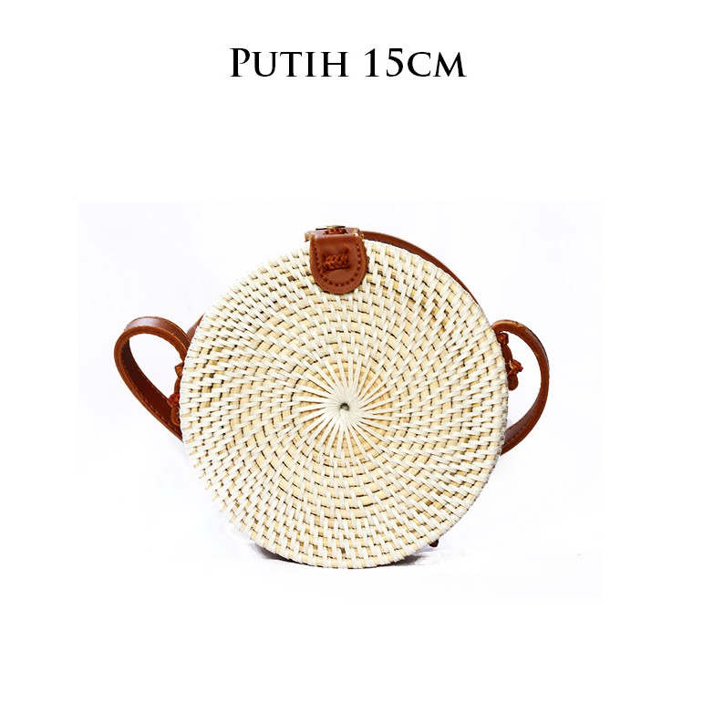 Sweet Honey ~ Grosir Tas Rotan Bulat Bali Warna Putih Raisa White Rattan Bag Etnic White Terlaris