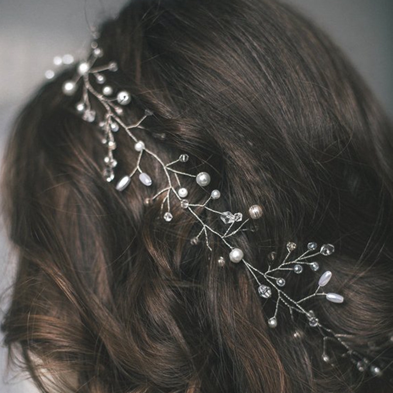 Pearl Crystal Wedding Bridal Vine Hairpiece,Wedding Elegant Crown Hair Clip White Jewelry