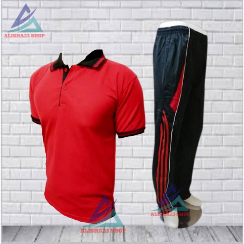 SETELAN BAJU KERAH LENGAN PENDEK STELAN TRAINING PRIA/WANITA KAOS BERKERAH POLO TANGAN PENDEK SETELA