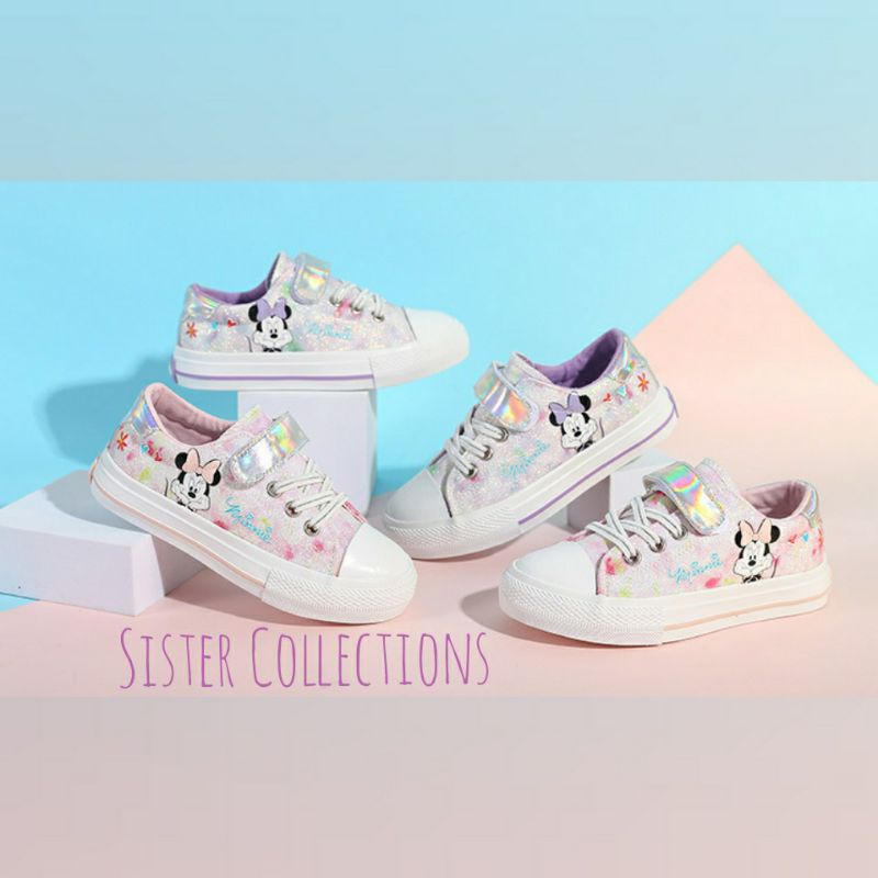 Sepatu Sekolah Anak PAUD TK SD Disney Minnie Mouse / Sepatu Skets Anak Perempuan Disney Karakter Minnie / Sepatu Sekolah Glitter