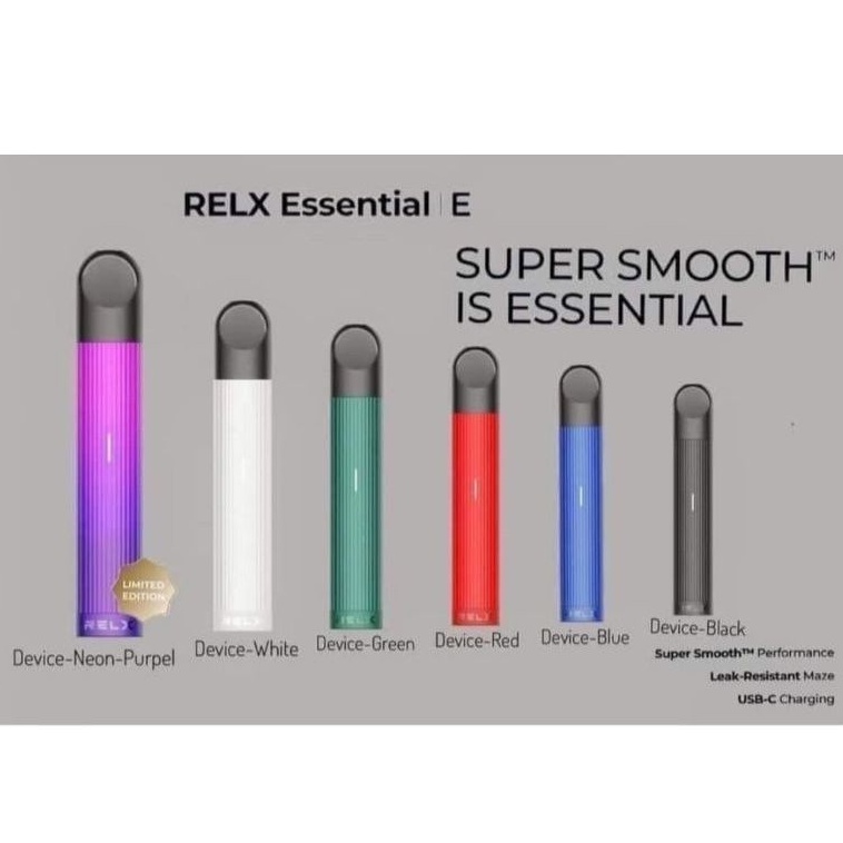 RELX ESSENTIAL DEVICE BLACK-BLUE-RED-GREN-STEEL BLUE-WHITE-GOLD-NEON PURPLE-BLUE GLOW