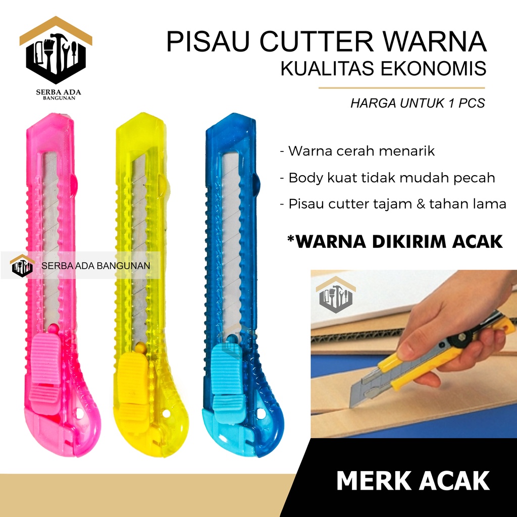 Pisau Cutter Ukuran Besar 18mm / Transparan Warna Warni Cuter Super Tajam Sliding Knife Cutting Tool Alat Potong Kertas